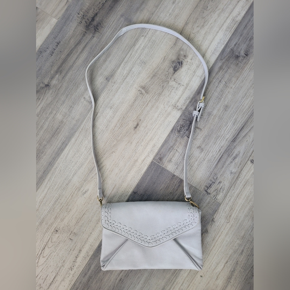 Anthropologie Elegant  Crossbody Or Clutch Bag, Gray/beige